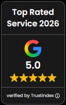 Top rated service 2026, Google rating 5.0, verified by Trustindex